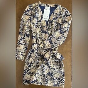 Sezane Country Flowers Dress in Navy and Cream | Size 34 | US Size 2